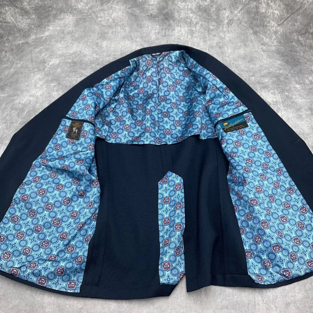 Hart Schaffner Marx Jack Nicklaus Blazer Men 42 Blue Golf‎ Bear Club Button VTG